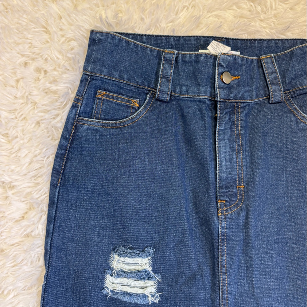 CKlass Denim Midi Skirt Distressed Denim Skirt Knee Length Skirt Midi Je… - Picture 3 of 9